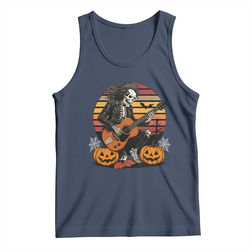 Halloween Rock Tank Top Skeleton Playing Guitar Rock And Roll - Wonder Print Shop