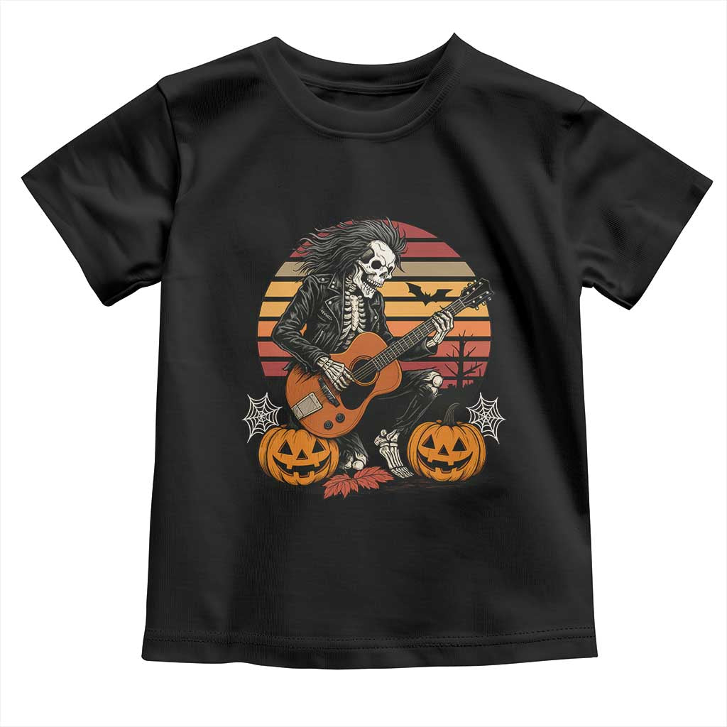 Halloween Rock Toddler T Shirt Skeleton Playing Guitar Rock And Roll - Wonder Print Shop