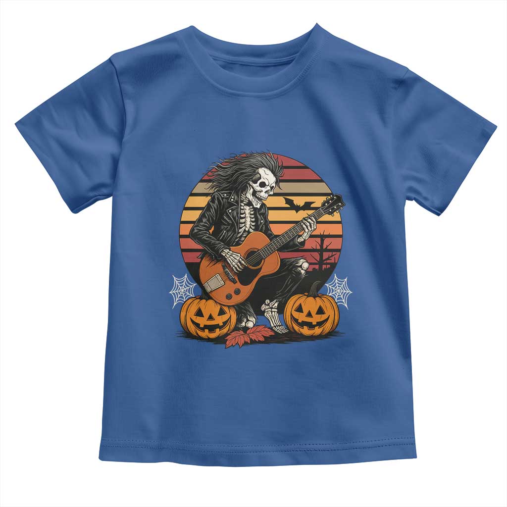 Halloween Rock Toddler T Shirt Skeleton Playing Guitar Rock And Roll - Wonder Print Shop