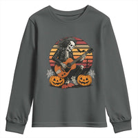 Halloween Rock Youth Sweatshirt Skeleton Playing Guitar Rock And Roll - Wonder Print Shop