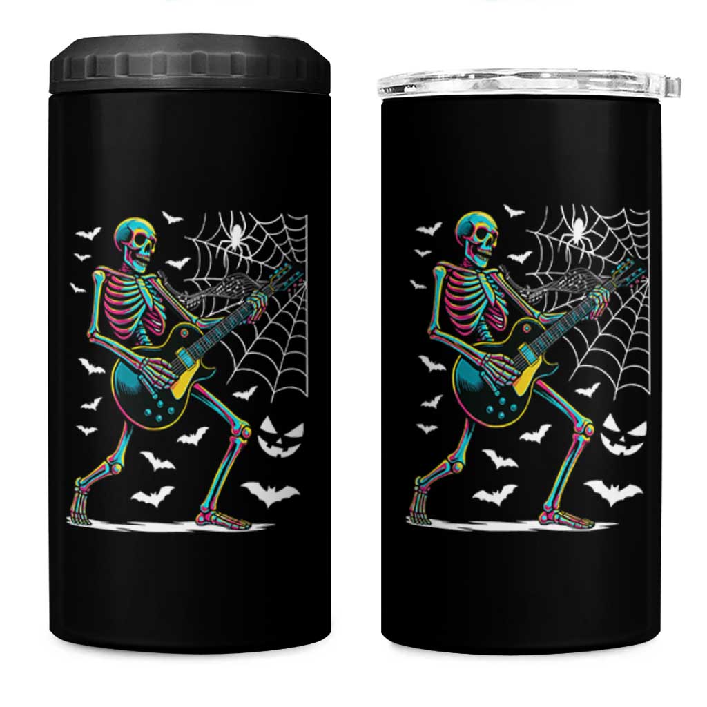 Halloween Rock And Roll 4 in 1 Can Cooler Tumbler Skeleton Playing Guitar