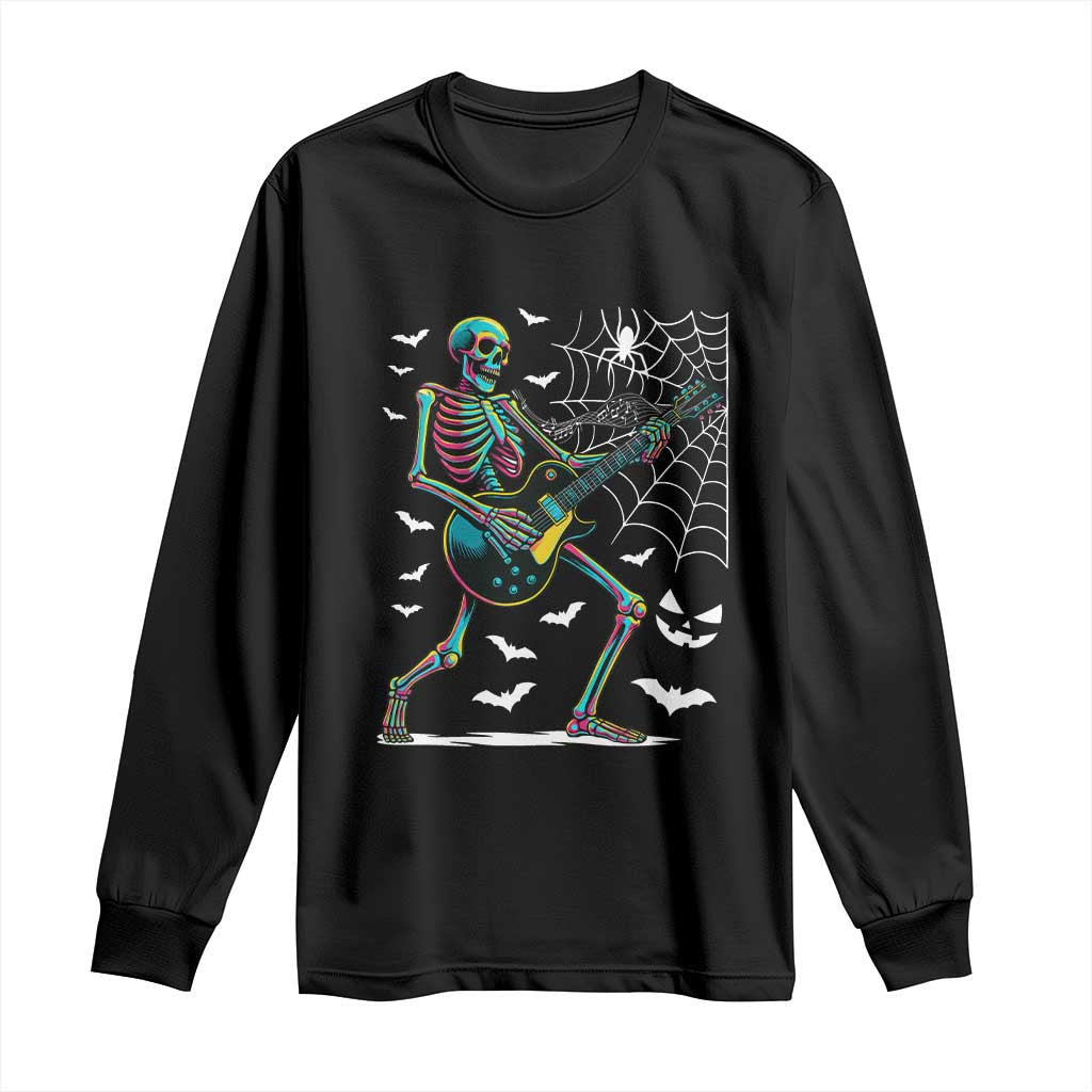 Halloween Rock And Roll Long Sleeve Shirt Skeleton Playing Guitar - Wonder Print Shop