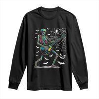 Halloween Rock And Roll Long Sleeve Shirt Skeleton Playing Guitar - Wonder Print Shop