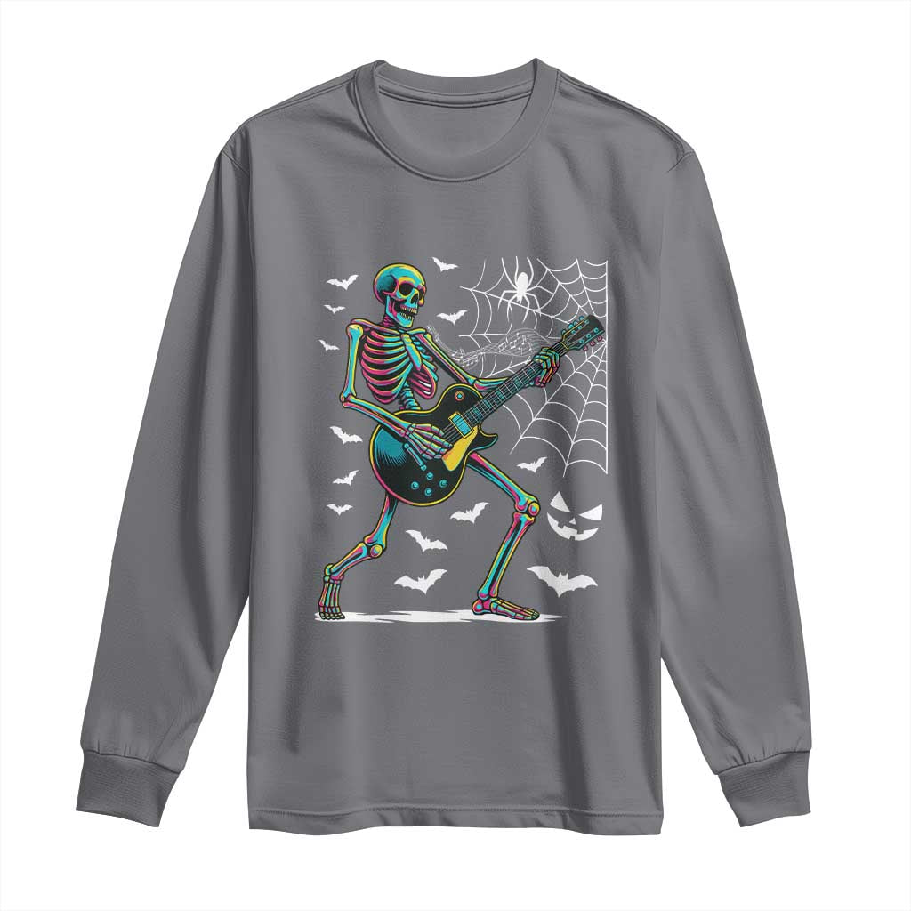 Halloween Rock And Roll Long Sleeve Shirt Skeleton Playing Guitar - Wonder Print Shop