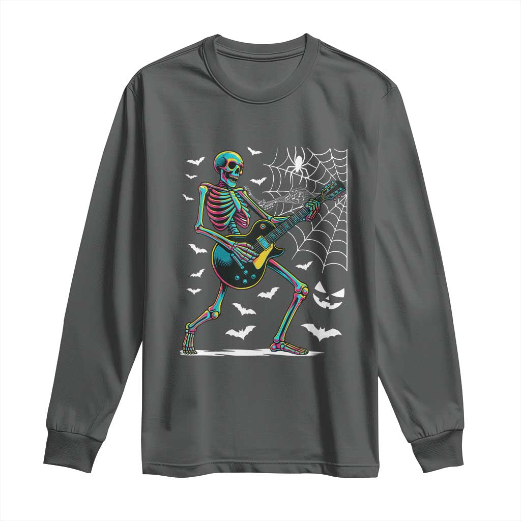 Halloween Rock And Roll Long Sleeve Shirt Skeleton Playing Guitar - Wonder Print Shop
