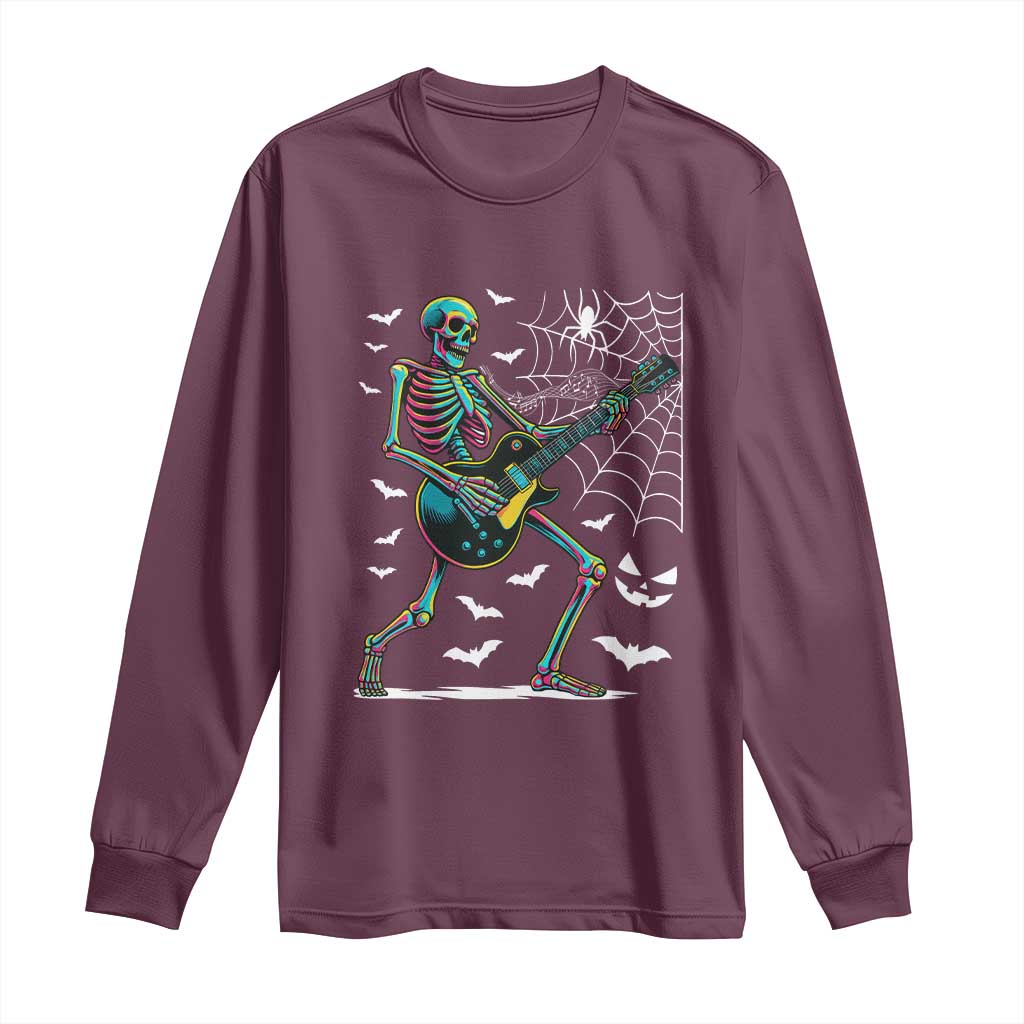 Halloween Rock And Roll Long Sleeve Shirt Skeleton Playing Guitar - Wonder Print Shop
