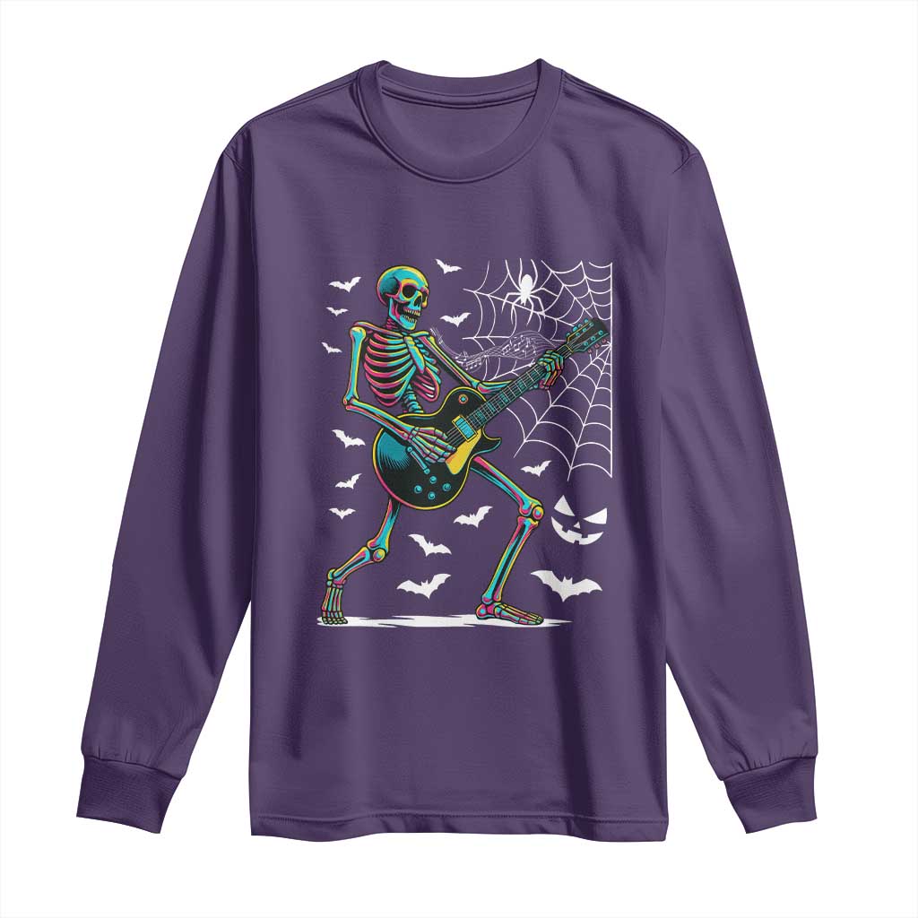 Halloween Rock And Roll Long Sleeve Shirt Skeleton Playing Guitar - Wonder Print Shop