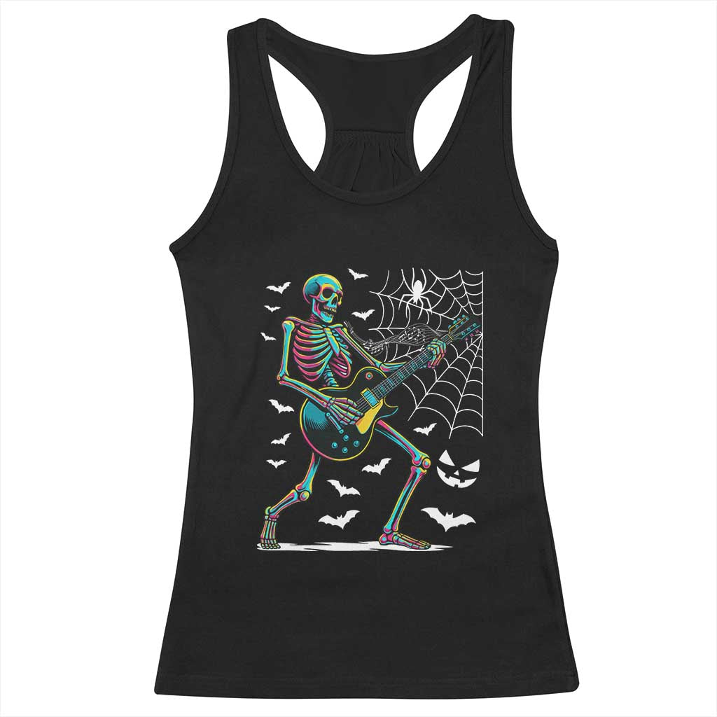 Halloween Rock And Roll Racerback Tank Top Skeleton Playing Guitar - Wonder Print Shop