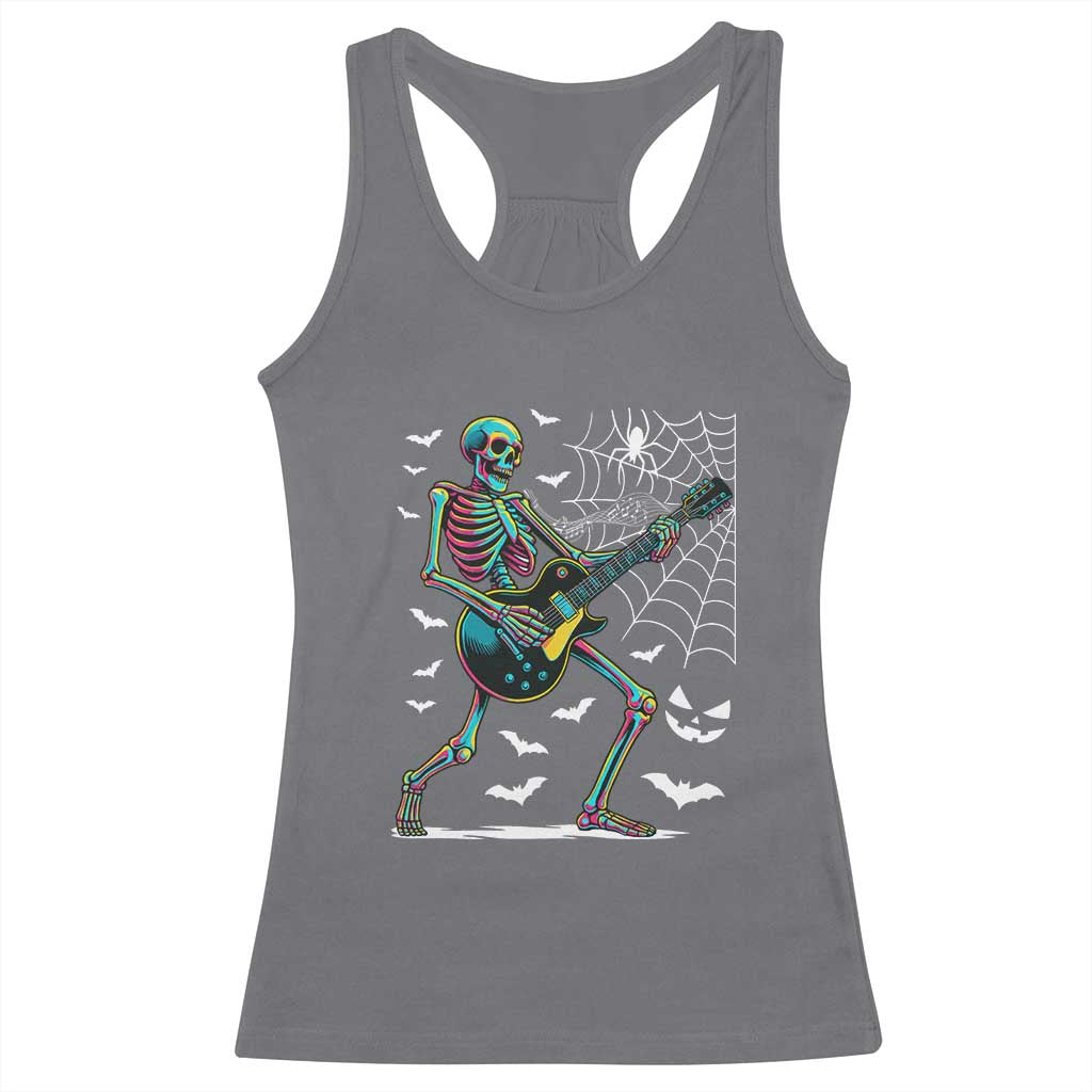Halloween Rock And Roll Racerback Tank Top Skeleton Playing Guitar - Wonder Print Shop