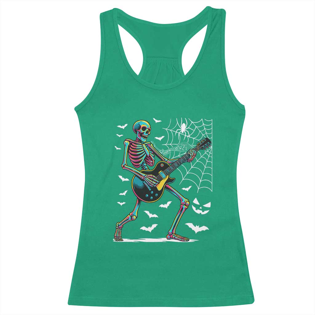 Halloween Rock And Roll Racerback Tank Top Skeleton Playing Guitar - Wonder Print Shop