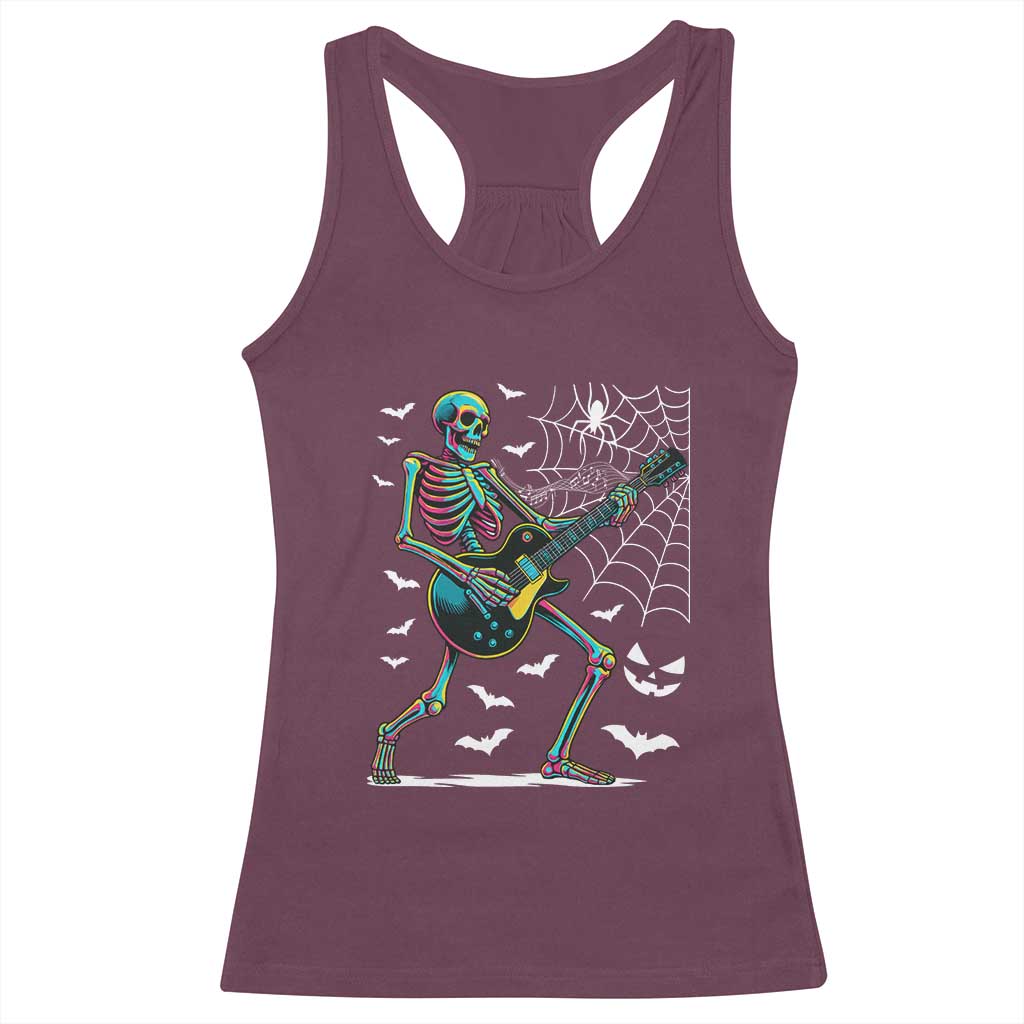 Halloween Rock And Roll Racerback Tank Top Skeleton Playing Guitar - Wonder Print Shop