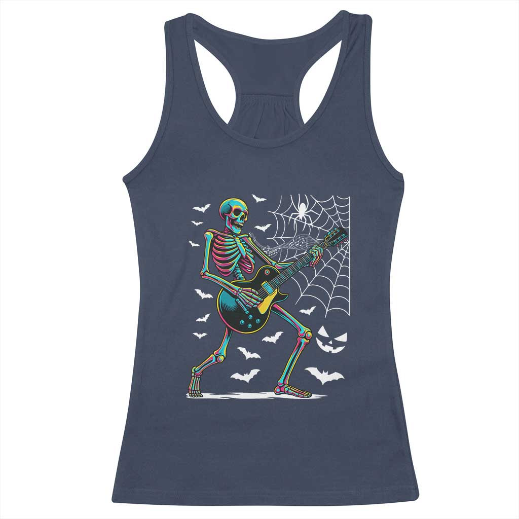 Halloween Rock And Roll Racerback Tank Top Skeleton Playing Guitar - Wonder Print Shop