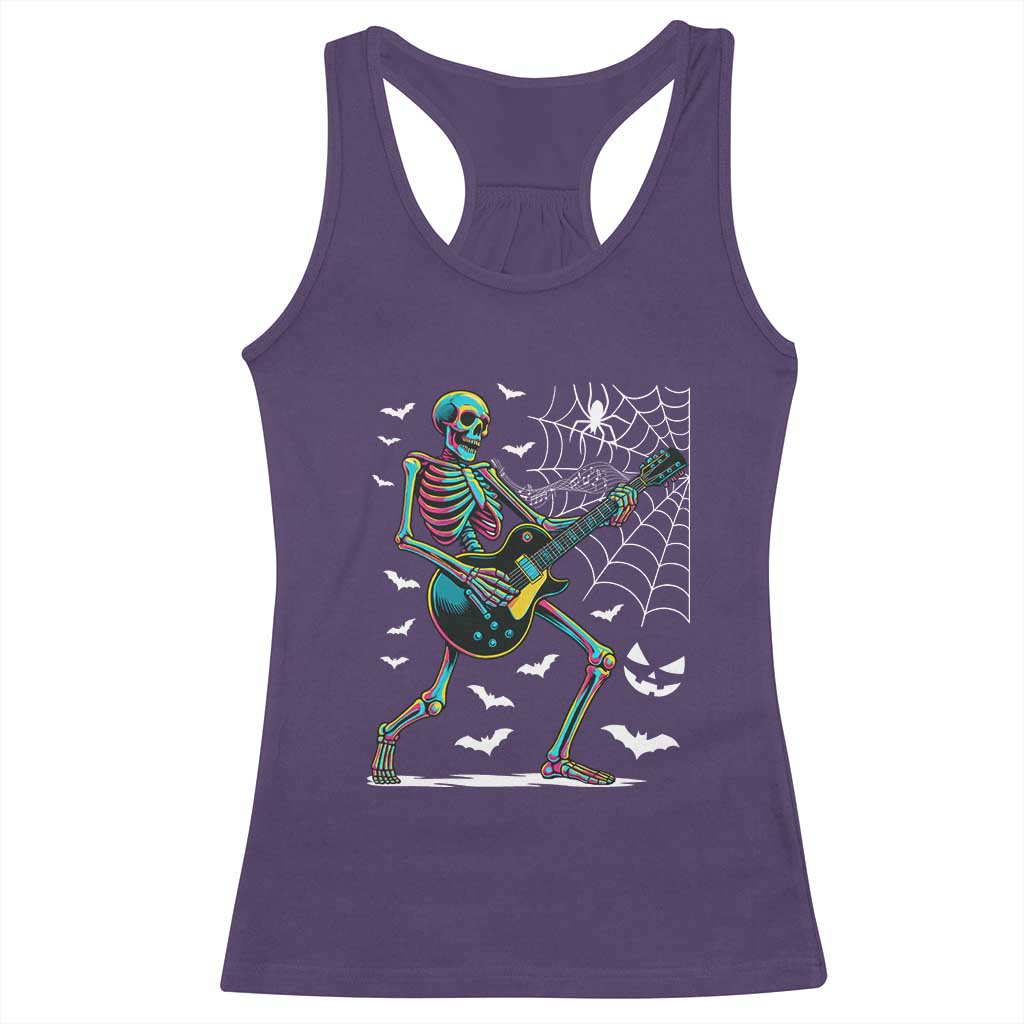 Halloween Rock And Roll Racerback Tank Top Skeleton Playing Guitar - Wonder Print Shop