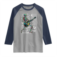 Halloween Rock And Roll Raglan Shirt Skeleton Playing Guitar - Wonder Print Shop