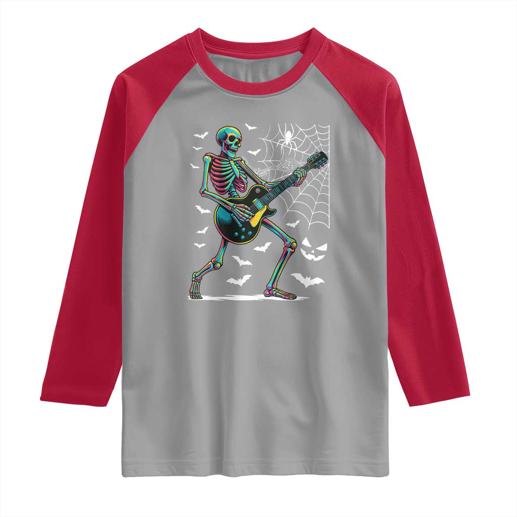 Halloween Rock And Roll Raglan Shirt Skeleton Playing Guitar - Wonder Print Shop