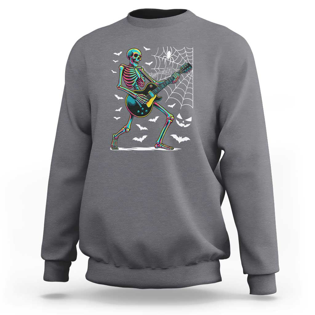 Halloween Rock And Roll Sweatshirt Skeleton Playing Guitar - Wonder Print Shop