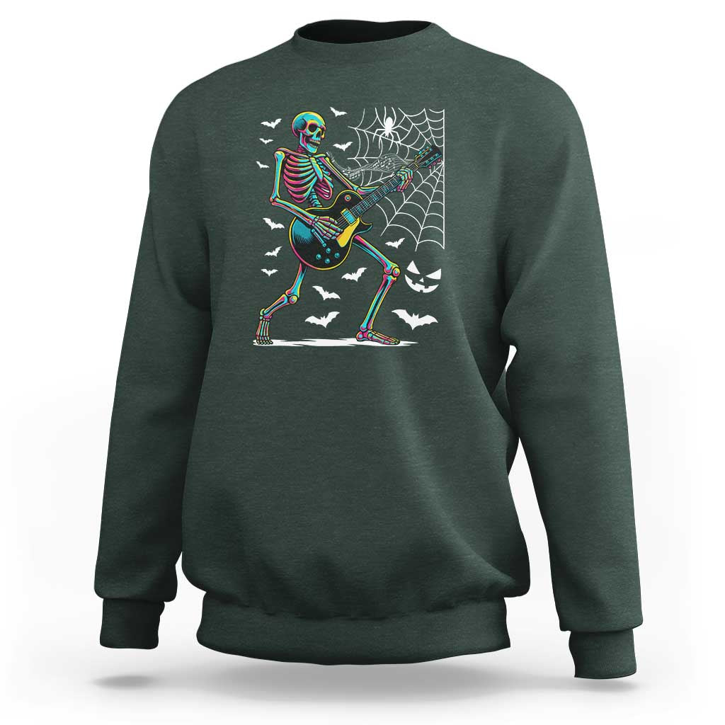 Halloween Rock And Roll Sweatshirt Skeleton Playing Guitar - Wonder Print Shop
