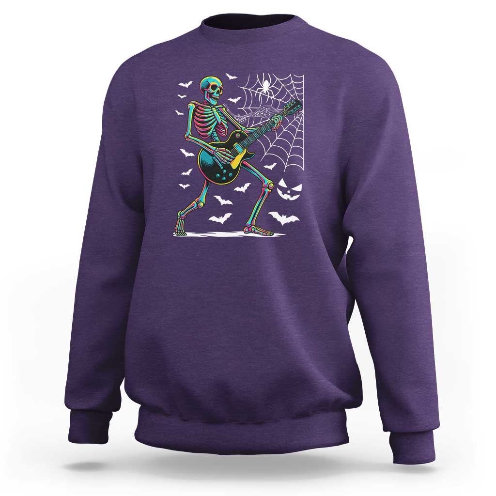 Halloween Rock And Roll Sweatshirt Skeleton Playing Guitar - Wonder Print Shop