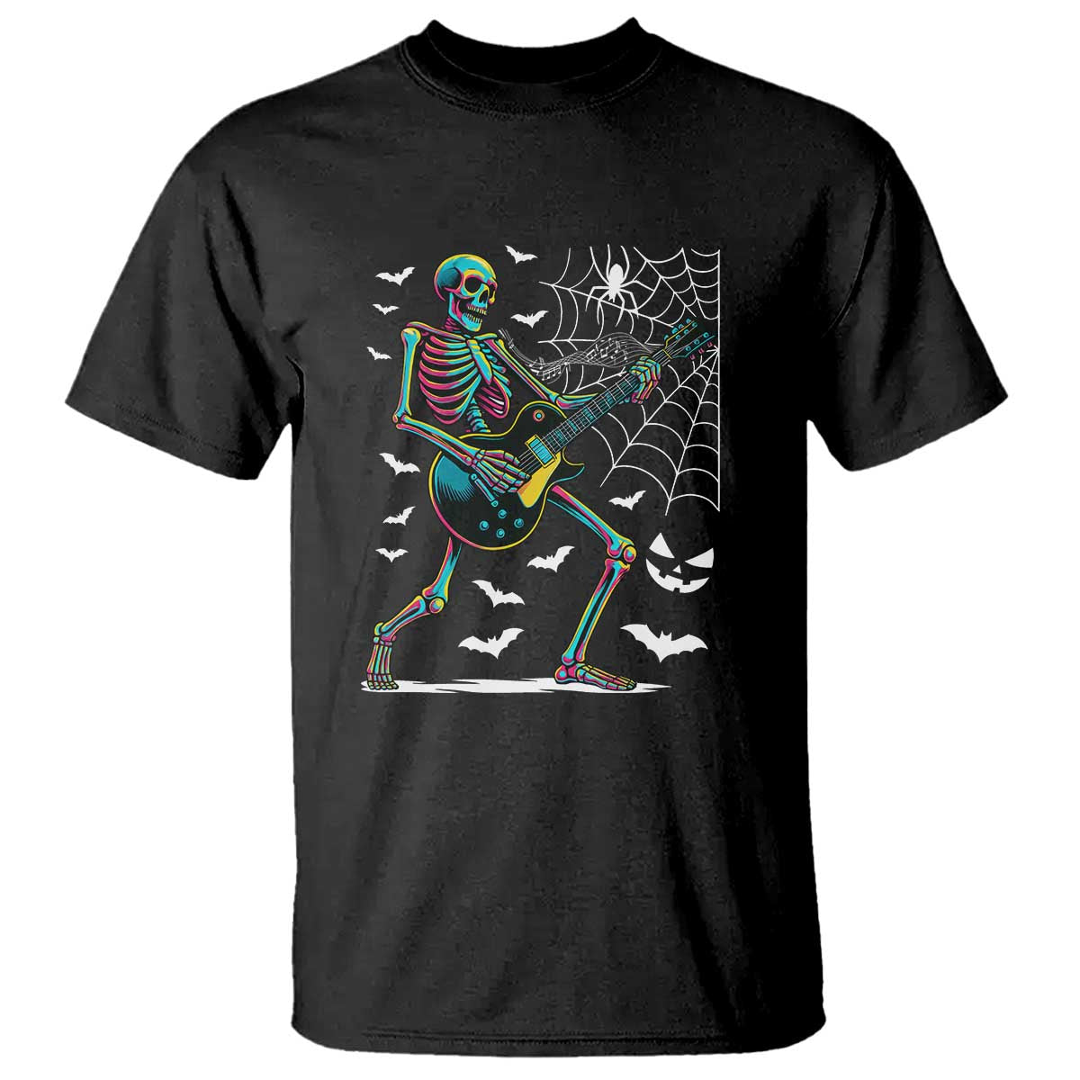 Halloween Rock And Roll T Shirt Skeleton Playing Guitar - Wonder Print Shop