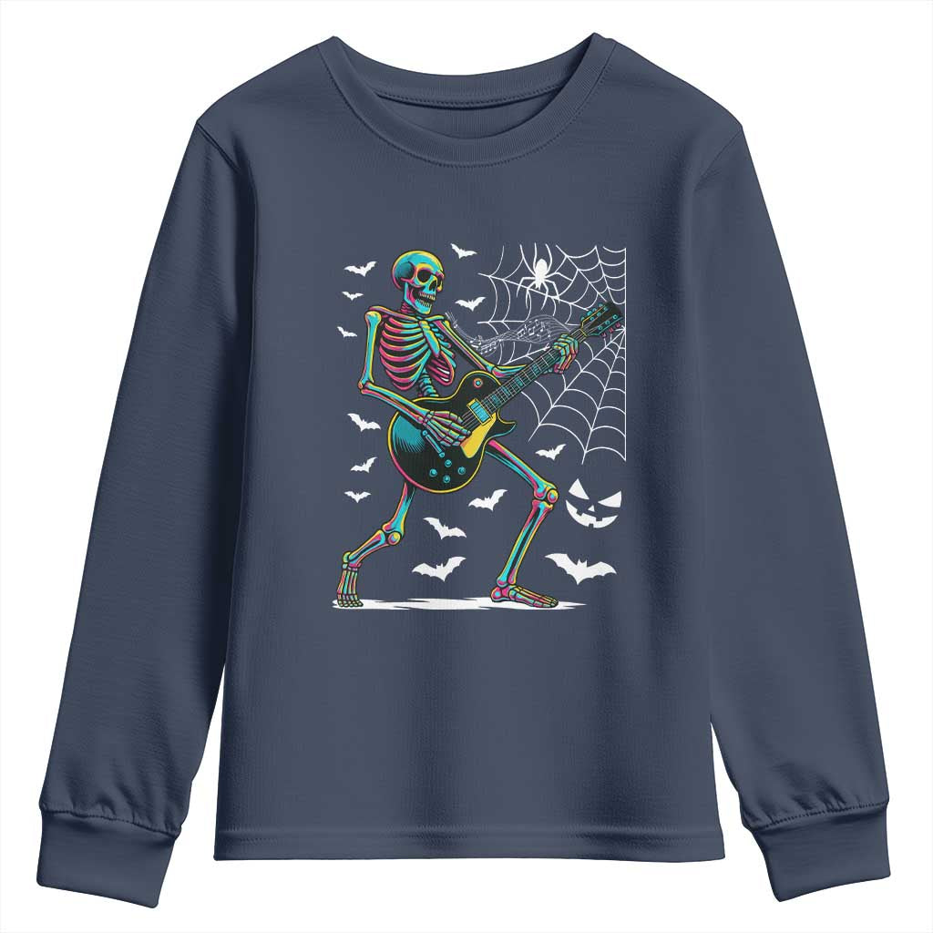 Halloween Rock And Roll Youth Sweatshirt Skeleton Playing Guitar - Wonder Print Shop
