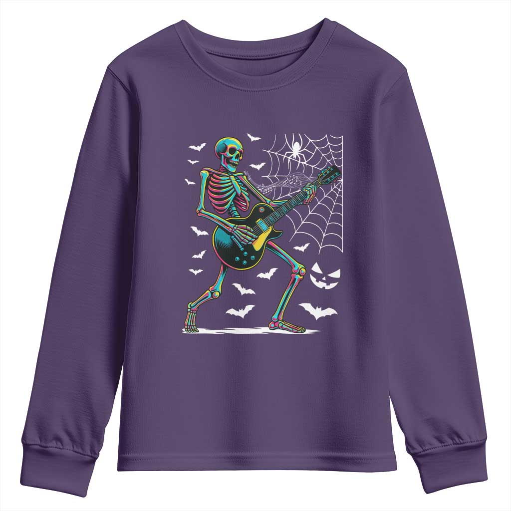 Halloween Rock And Roll Youth Sweatshirt Skeleton Playing Guitar - Wonder Print Shop