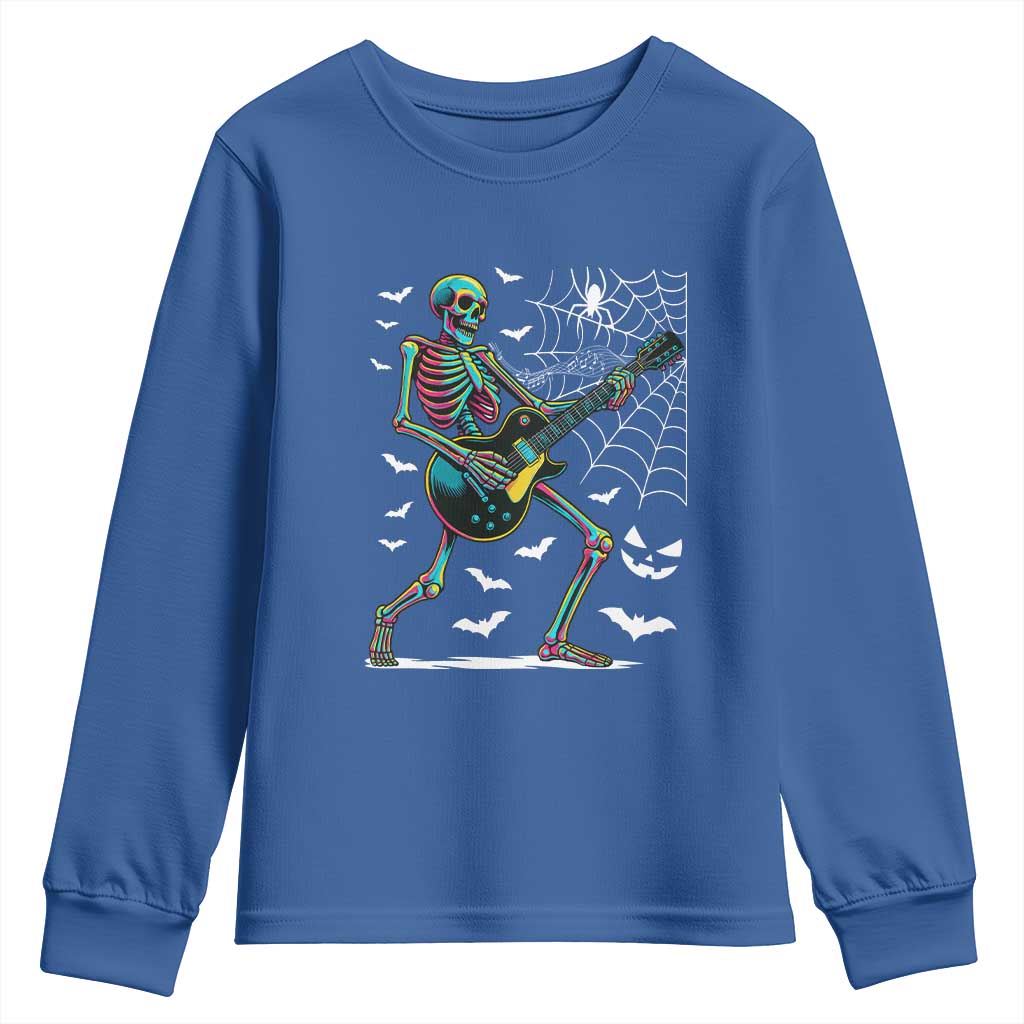 Halloween Rock And Roll Youth Sweatshirt Skeleton Playing Guitar - Wonder Print Shop