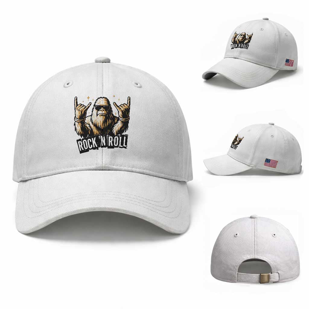 Funny Bigfoot Rock N Roll Baseball Cap Music Lover Sasquatch
