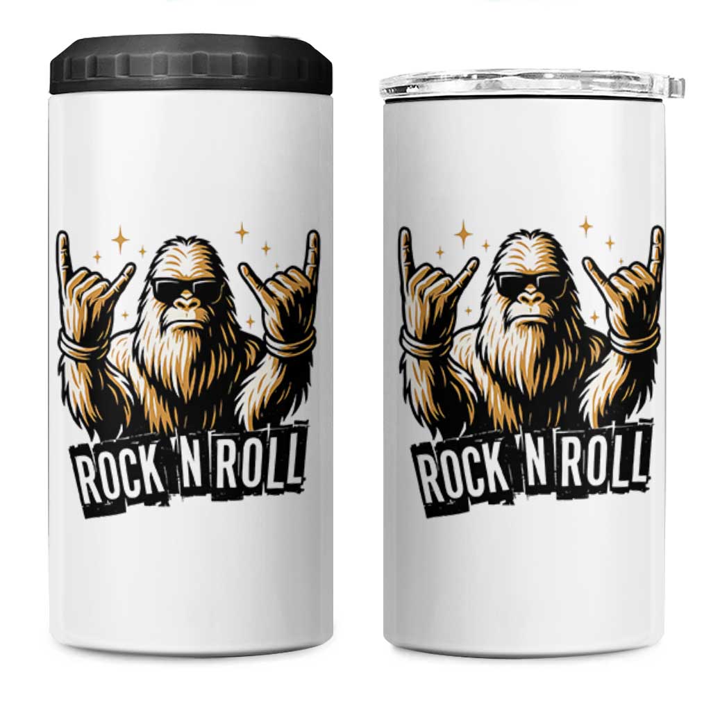 Funny Bigfoot Rock N Roll 4 in 1 Can Cooler Tumbler Music Lover Sasquatch