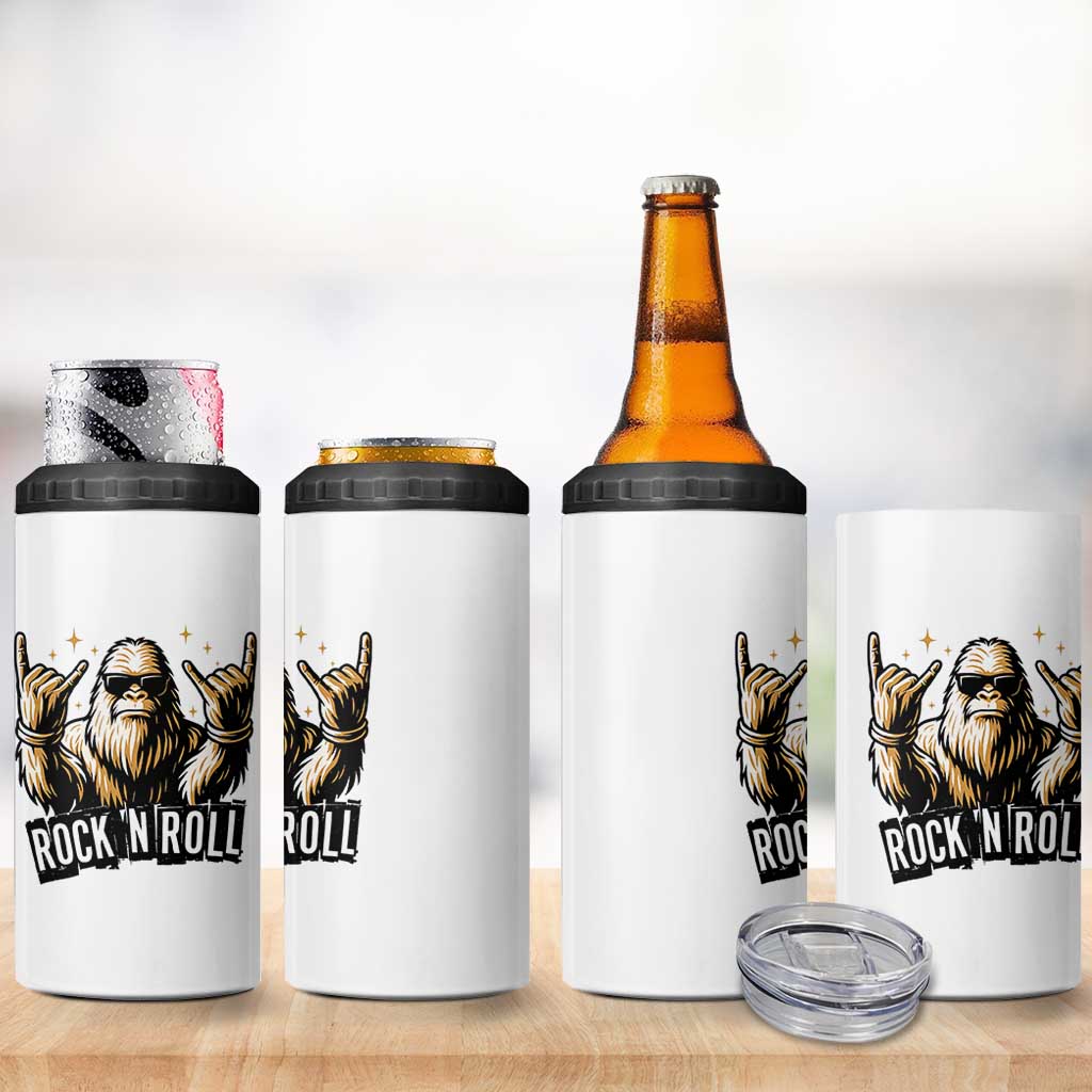 Funny Bigfoot Rock N Roll 4 in 1 Can Cooler Tumbler Music Lover Sasquatch