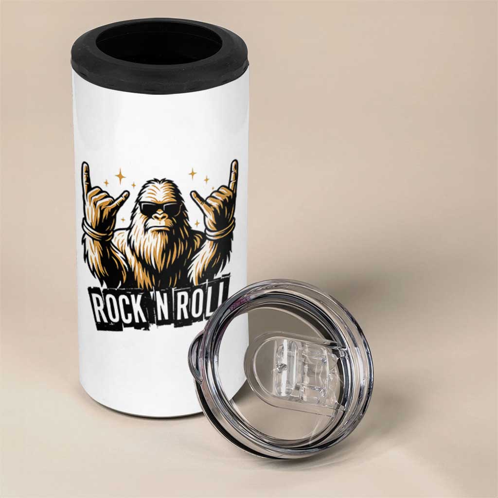 Funny Bigfoot Rock N Roll 4 in 1 Can Cooler Tumbler Music Lover Sasquatch