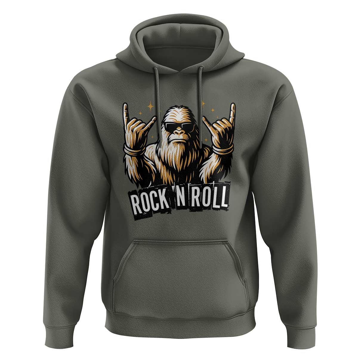 Funny Bigfoot Rock N Roll Hoodie Music Lover Sasquatch - Wonder Print Shop