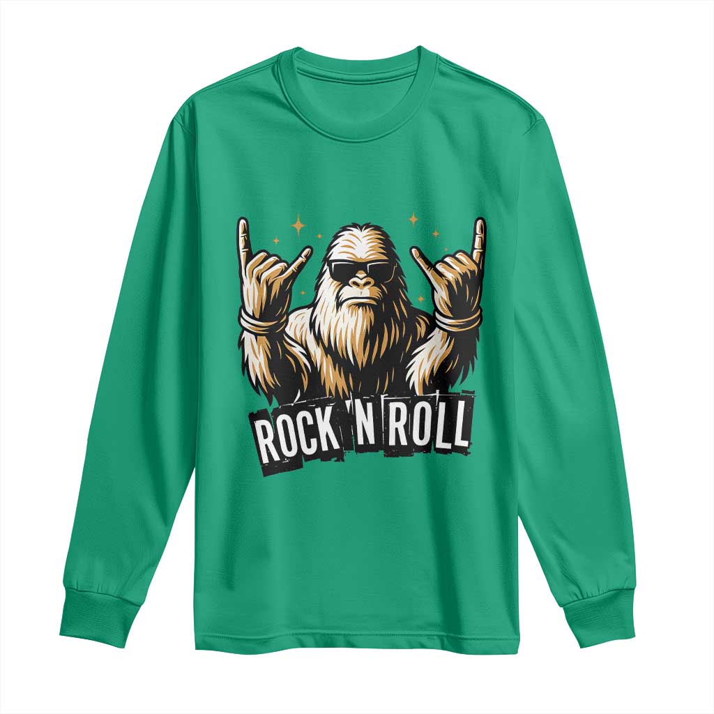 Funny Bigfoot Rock N Roll Long Sleeve Shirt Music Lover Sasquatch - Wonder Print Shop