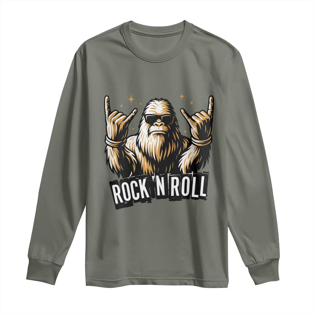 Funny Bigfoot Rock N Roll Long Sleeve Shirt Music Lover Sasquatch - Wonder Print Shop