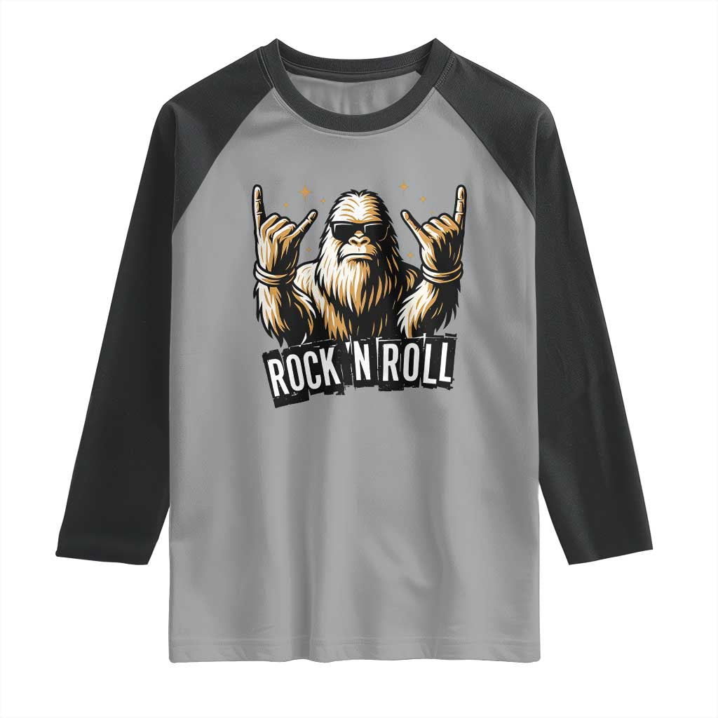 Funny Bigfoot Rock N Roll Raglan Shirt Music Lover Sasquatch - Wonder Print Shop