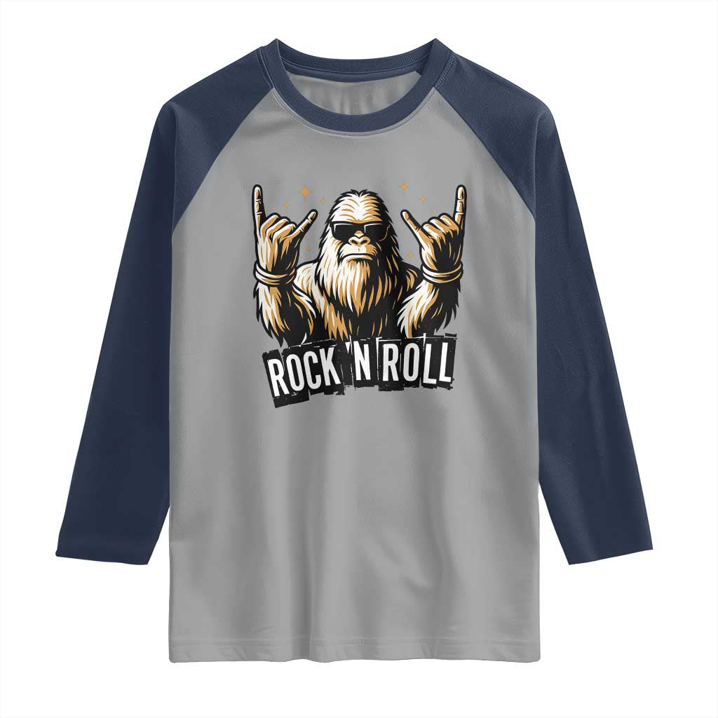 Funny Bigfoot Rock N Roll Raglan Shirt Music Lover Sasquatch - Wonder Print Shop
