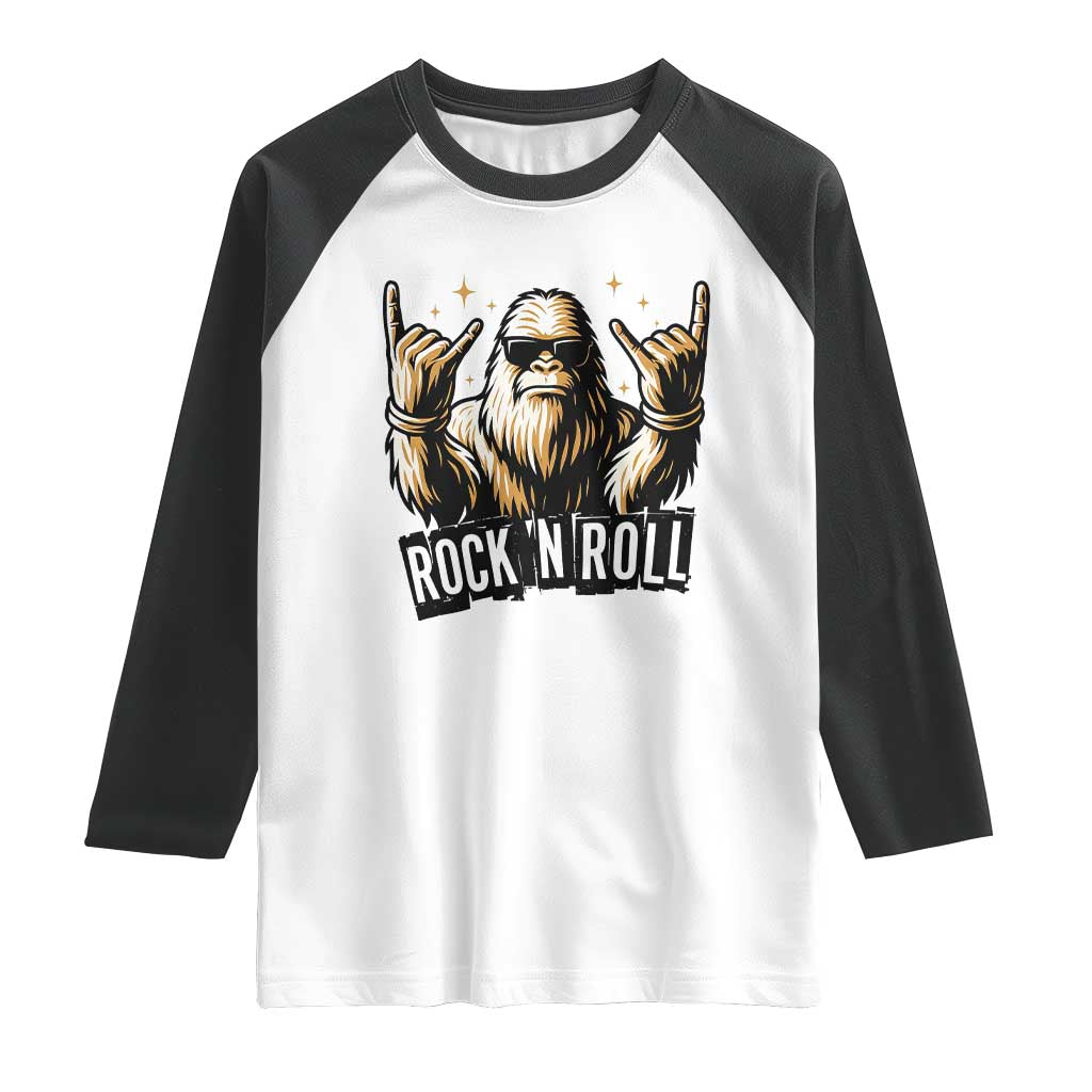 Funny Bigfoot Rock N Roll Raglan Shirt Music Lover Sasquatch - Wonder Print Shop