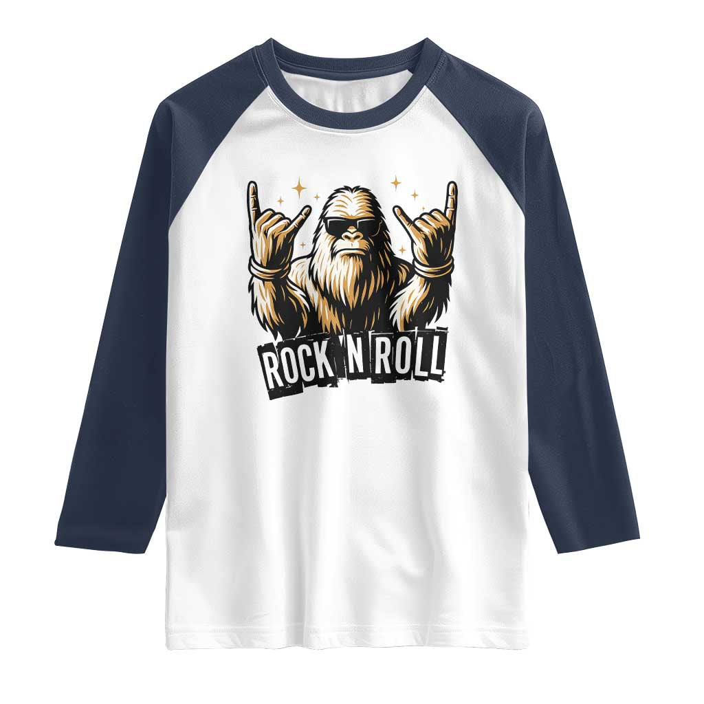 Funny Bigfoot Rock N Roll Raglan Shirt Music Lover Sasquatch - Wonder Print Shop