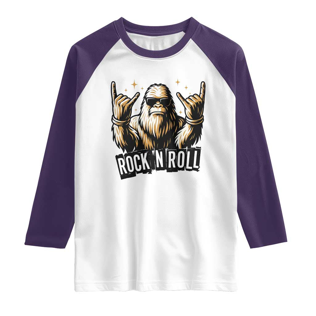 Funny Bigfoot Rock N Roll Raglan Shirt Music Lover Sasquatch - Wonder Print Shop