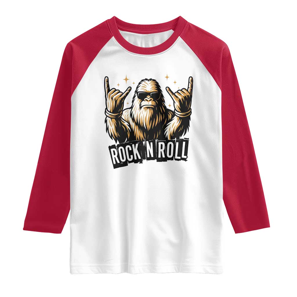 Funny Bigfoot Rock N Roll Raglan Shirt Music Lover Sasquatch - Wonder Print Shop
