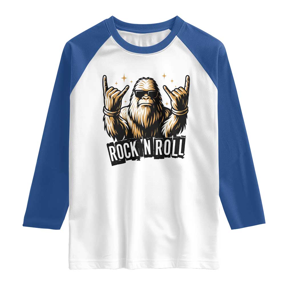 Funny Bigfoot Rock N Roll Raglan Shirt Music Lover Sasquatch - Wonder Print Shop