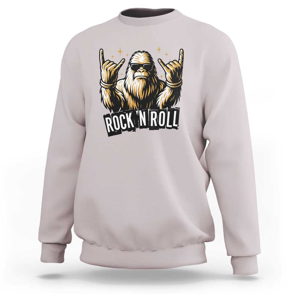 Funny Bigfoot Rock N Roll Sweatshirt Music Lover Sasquatch - Wonder Print Shop