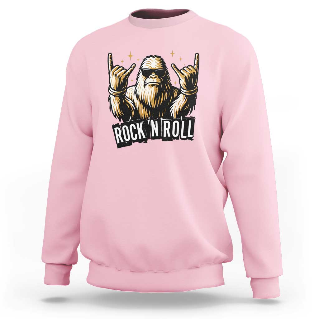 Funny Bigfoot Rock N Roll Sweatshirt Music Lover Sasquatch - Wonder Print Shop