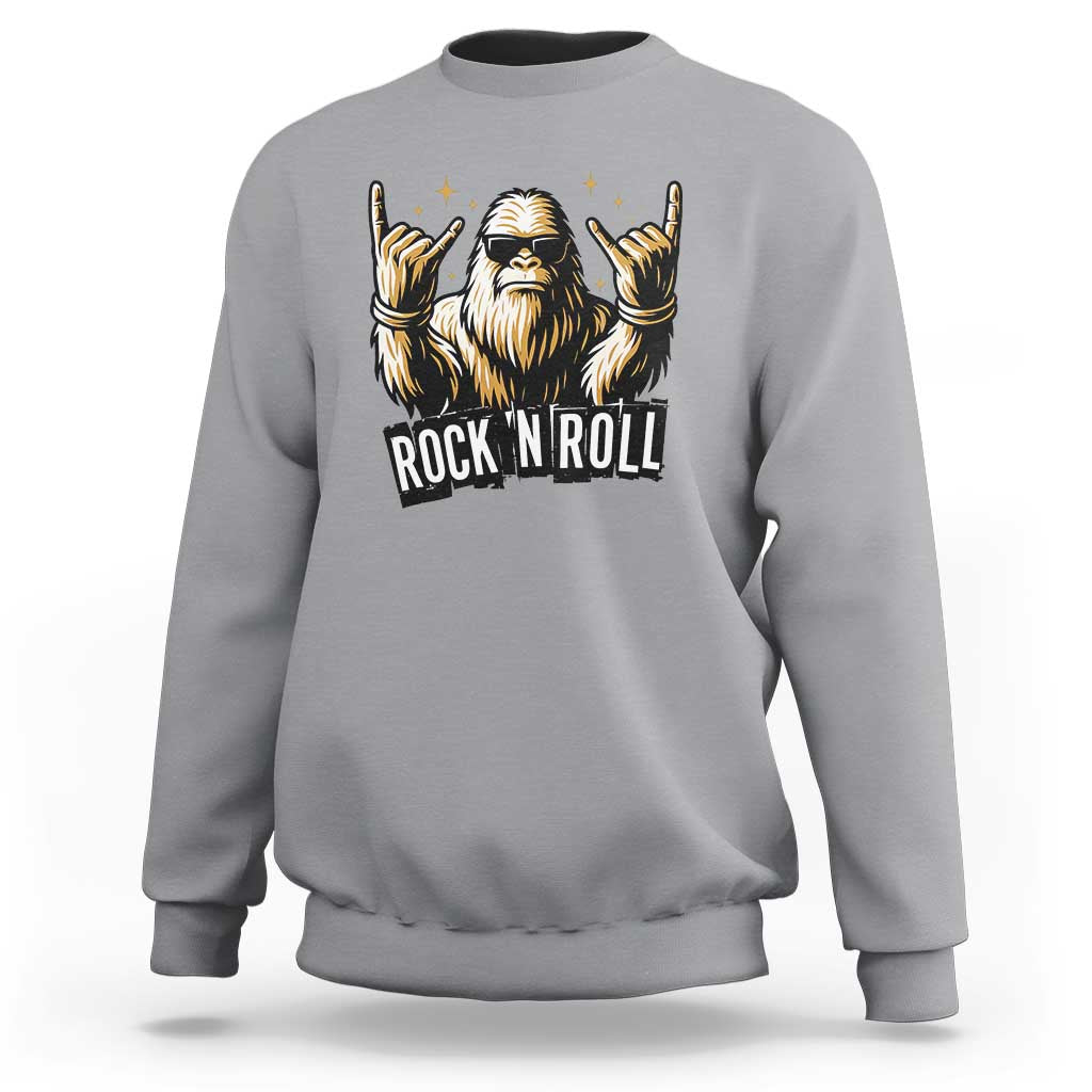 Funny Bigfoot Rock N Roll Sweatshirt Music Lover Sasquatch - Wonder Print Shop