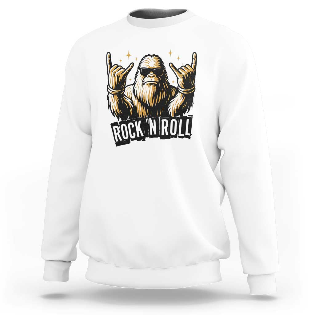 Funny Bigfoot Rock N Roll Sweatshirt Music Lover Sasquatch - Wonder Print Shop