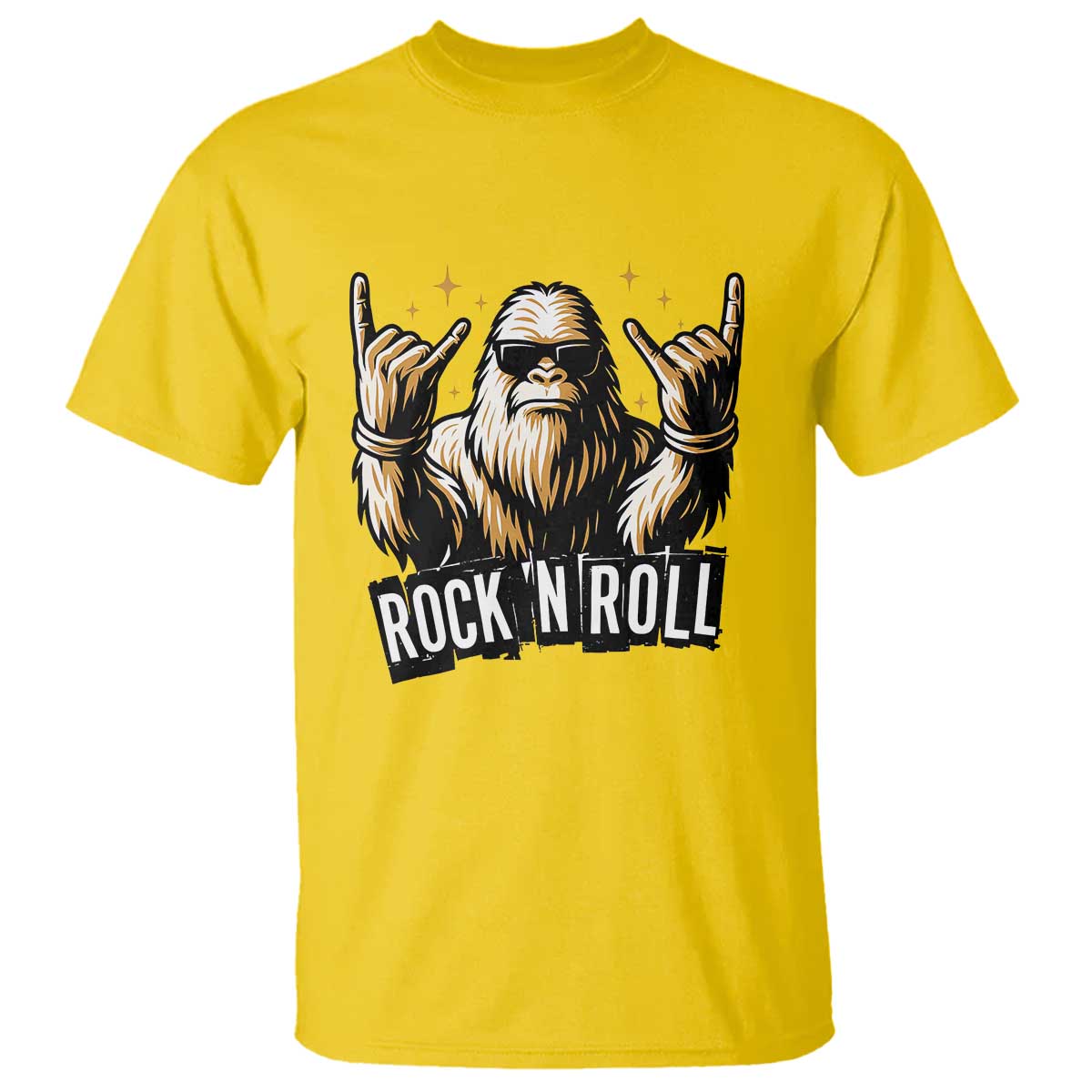 Funny Bigfoot Rock N Roll T Shirt Music Lover Sasquatch - Wonder Print Shop