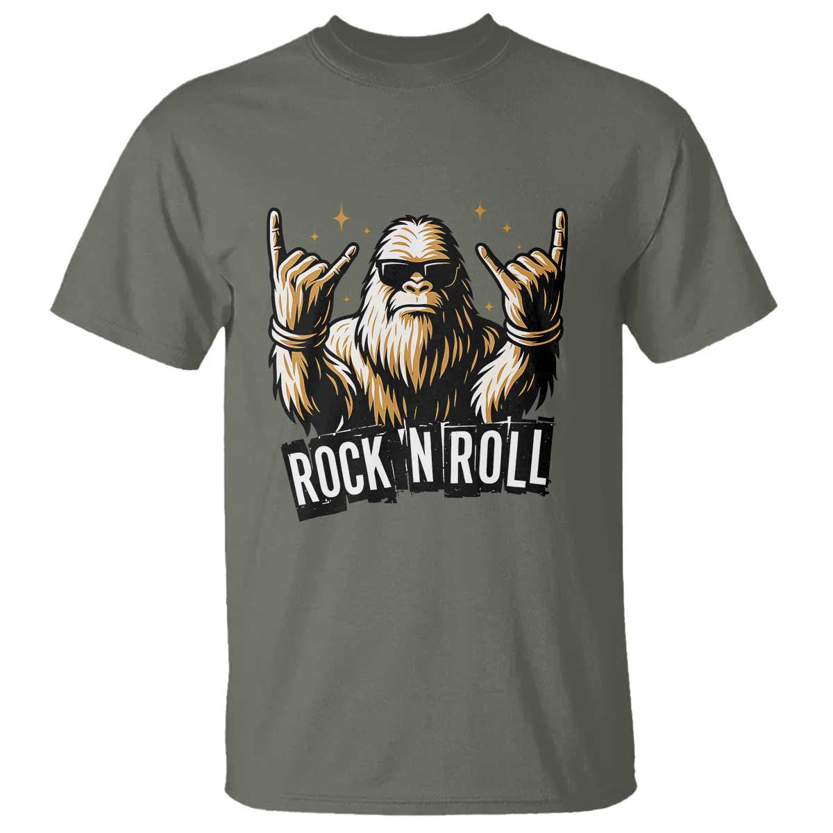 Funny Bigfoot Rock N Roll T Shirt Music Lover Sasquatch - Wonder Print Shop