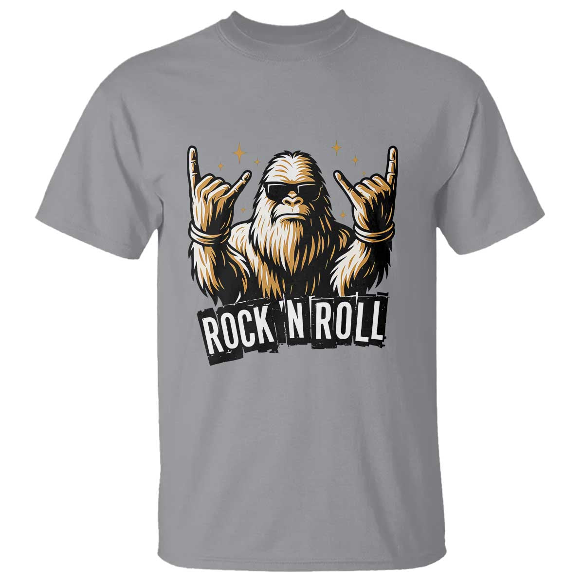 Funny Bigfoot Rock N Roll T Shirt Music Lover Sasquatch - Wonder Print Shop