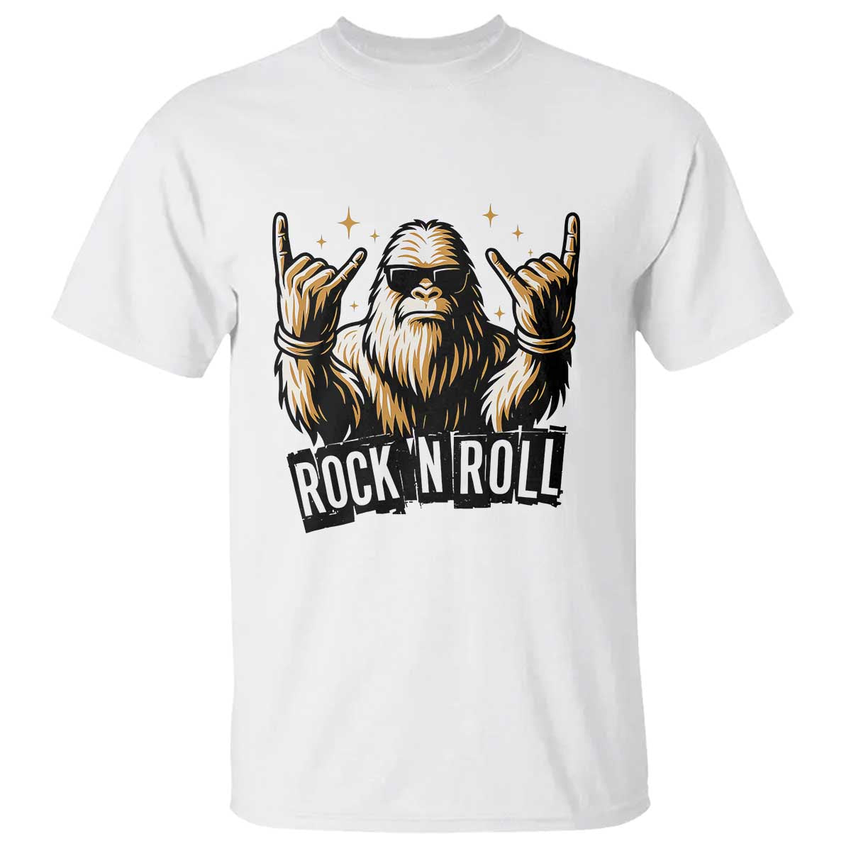 Funny Bigfoot Rock N Roll T Shirt Music Lover Sasquatch - Wonder Print Shop