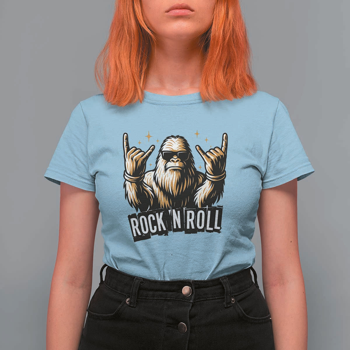 Funny Bigfoot Rock N Roll T Shirt For Women Music Lover Sasquatch - Wonder Print Shop