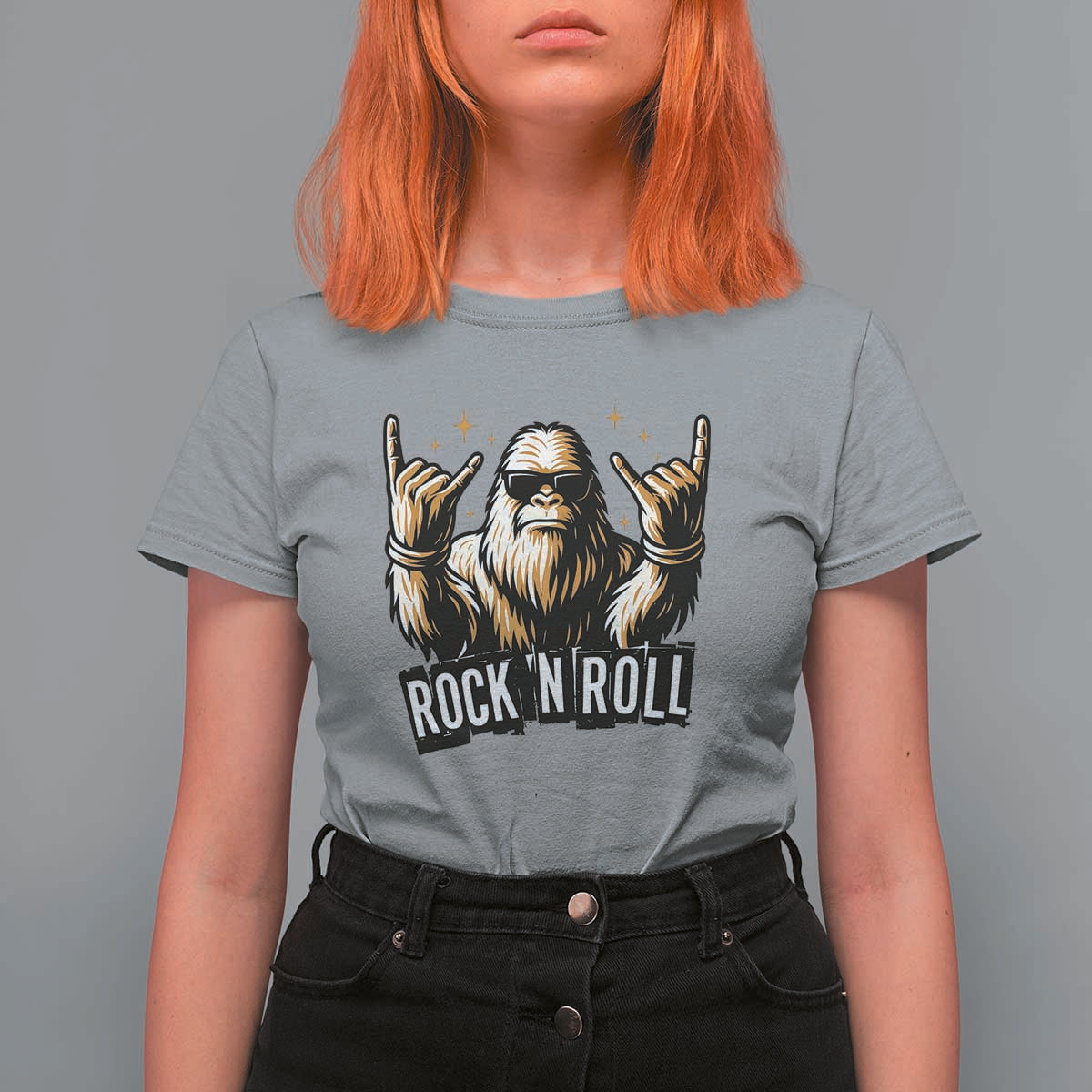 Funny Bigfoot Rock N Roll T Shirt For Women Music Lover Sasquatch - Wonder Print Shop